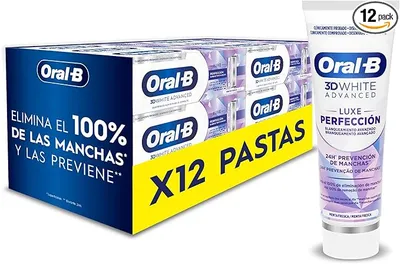 Oral-B 3D White Advanced Luxe Perfection Pasta de Dientes Blanqueadora, Pack 12x75 ml