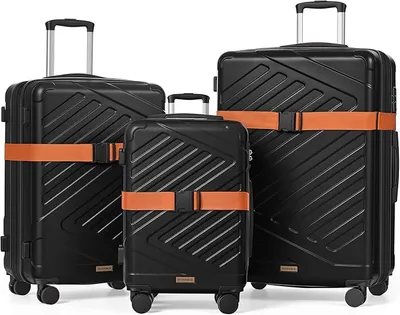 Maleta Rígida de Viaje SONGMICS Juego de 3 Expandible con Candado TSA y Ruedas Dobles (Negro Tinta)