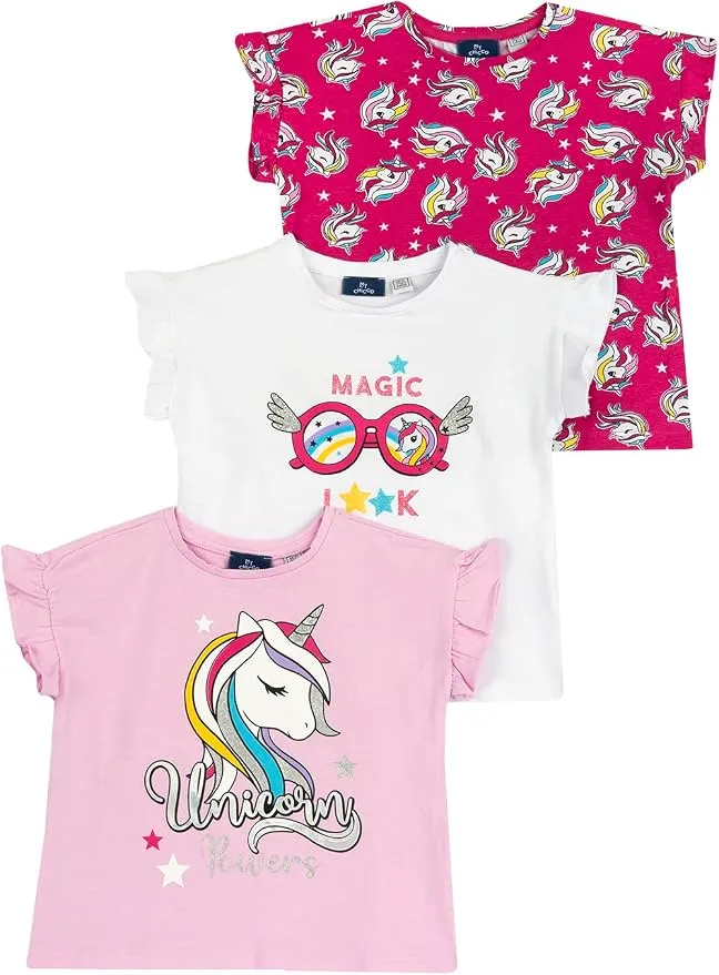 Set de 3 Camisetas de Manga Corta Chicco para Niñas 100% Algodón