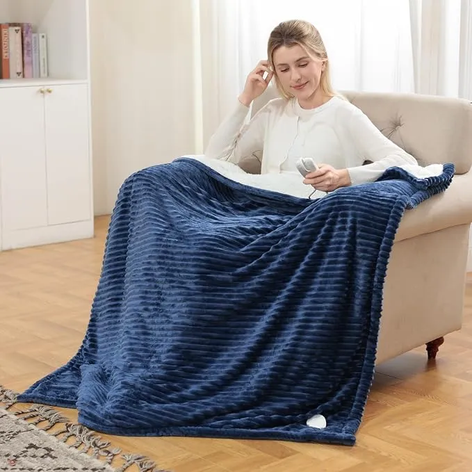Manta Eléctrica Azul 180x135cm con Control de Calor y Temporizador