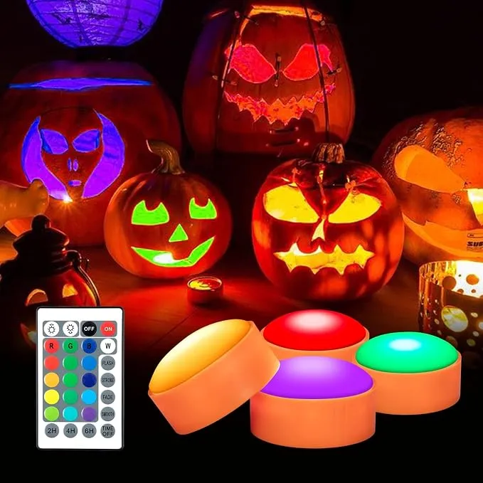 Litake Pack 4 Luces LED para Calabaza Halloween con Mando y Temporizador
