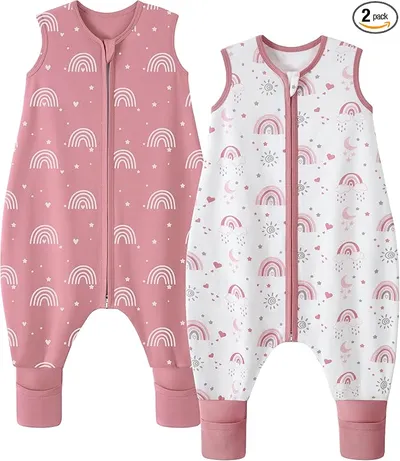 Saco de Dormir Bebe Verano FIEMOL con Piernas, Arcoíris Rosa (18-36 Meses)