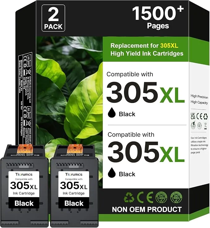 Pack 2 Cartuchos de Tinta HP 305XL Negro Remanufacturado