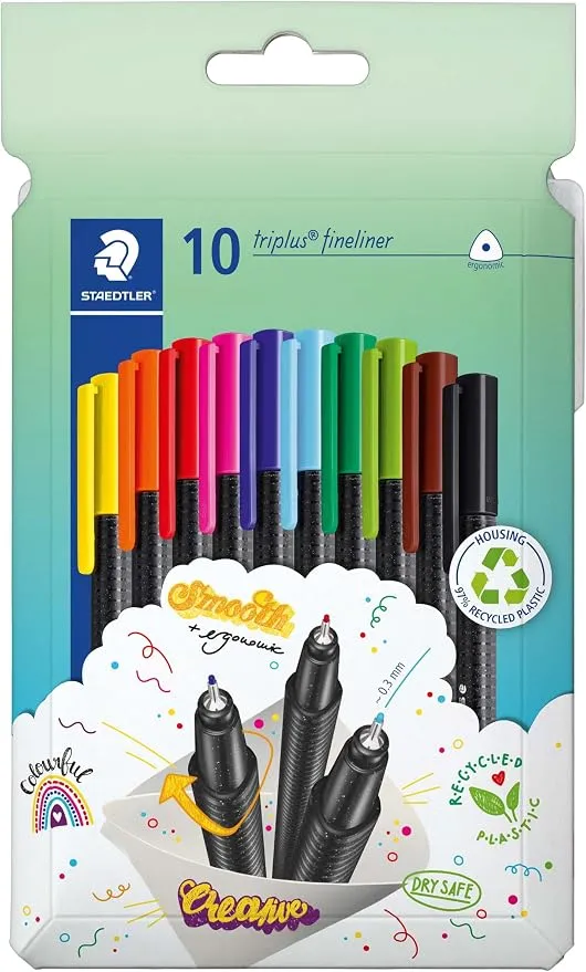 Rotuladores STAEDTLER Triplus Fineliner 0.3mm, Estuche con 10 Colores Vibrantes