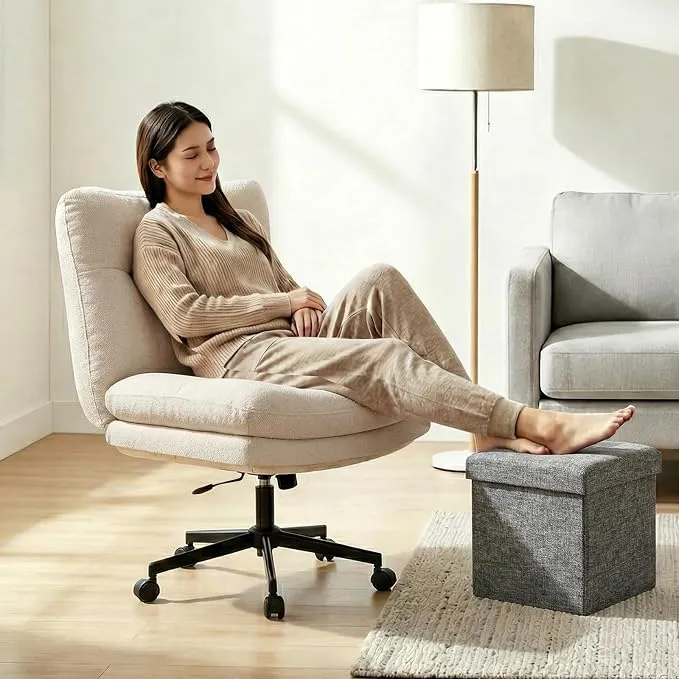 Silla de Oficina Giratoria Ajustable con Almacenamiento y Cojín Grande - Diseño Moderno Beige
