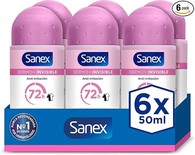 Sanex Dermo+ Invisible Desodorante Antitranspirante Roll-On 72 Horas 6 X 50ml
