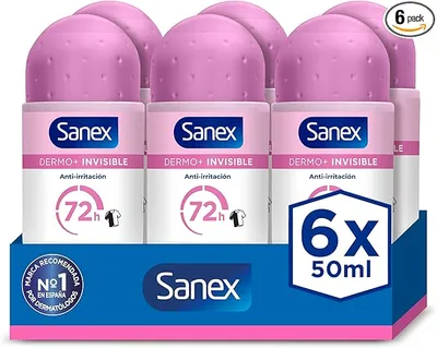 Sanex Dermo+ Invisible Desodorante Antitranspirante Roll-On 72 Horas 6 X 50ml