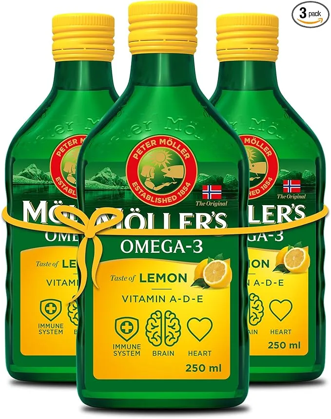 Moller's Aceite de Hígado de Bacalao Sabor Limón Pack 3x250ml - Omega 3 y Vitaminas