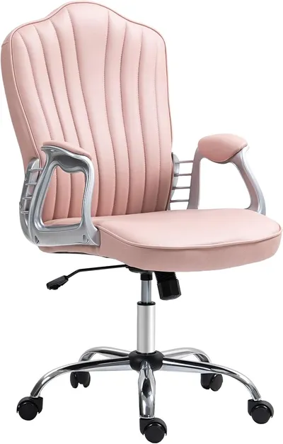 Silla de Oficina Homcom Reclinable Giratoria Ajustable Rosa
