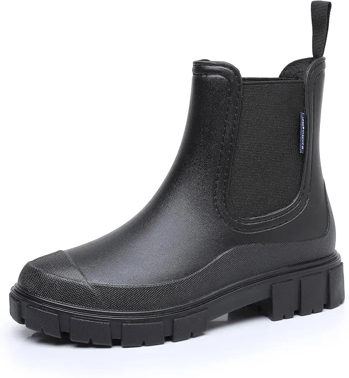 Botas de Agua DRECAGE Chelsea Mujer Impermeables Antideslizantes Negro Talla 38