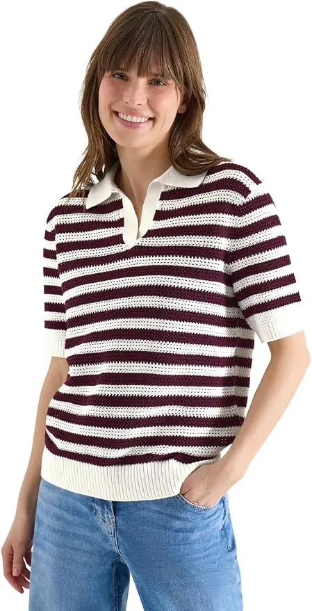 Polo Cecil de Malla a Rayas Sweet Grape Rojo XXL