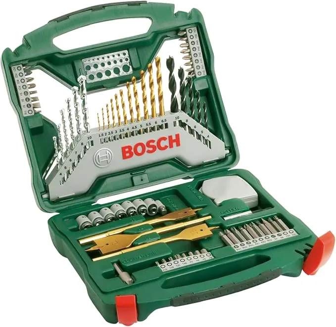 Bosch 70 uds. Set de Brocas y Puntas X-Line Titanio para Madera, Mampostería y Metal