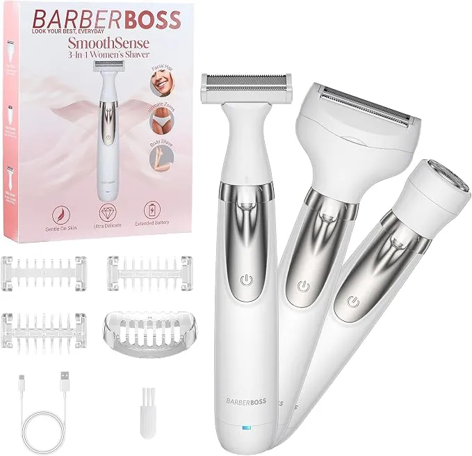 BarberBoss Afeitadora eléctrica para mujer 3 en 1, afeitadora portátil inalámbrica