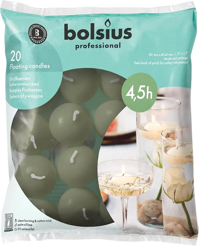 Bolsius Velas Flotantes Verdes 20 Unidades - Decoración Hogar