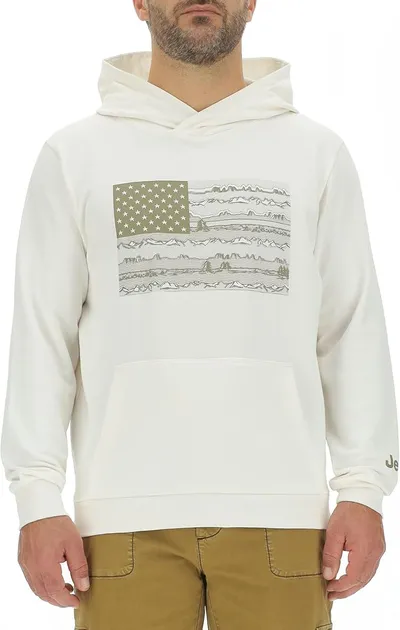 Jeep J Man Hooded Sweatshirt W/Pouch Pocket - American Flag Scenery Large Print & Jeep Wrist Print J24s Sudadera Hombre