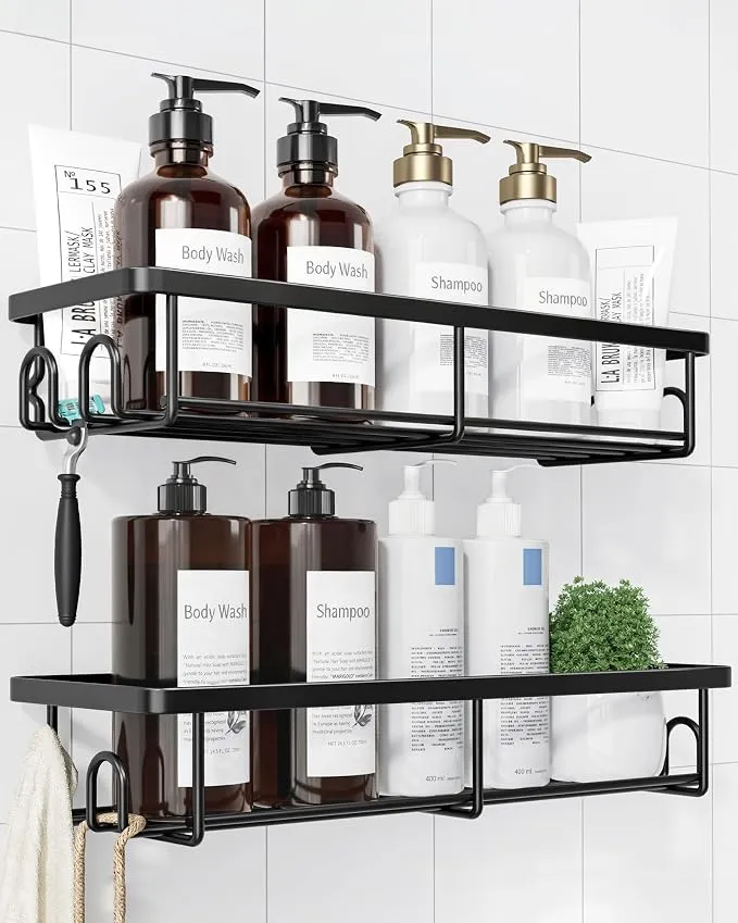 Kitsure Estantería de Baño Adhesiva Acero Inoxidable 2 Piezas - Negro