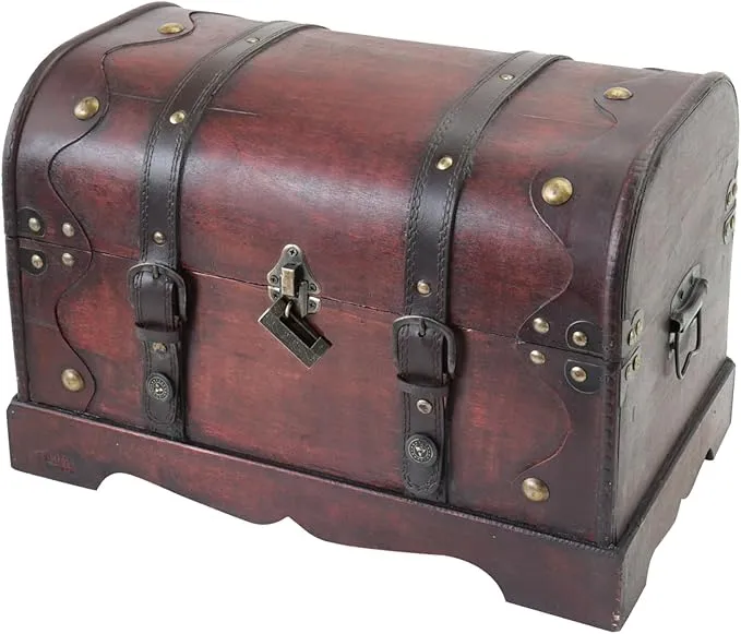 Cofre del Tesoro de Madera Grande HMF con Cerradura Decorativa