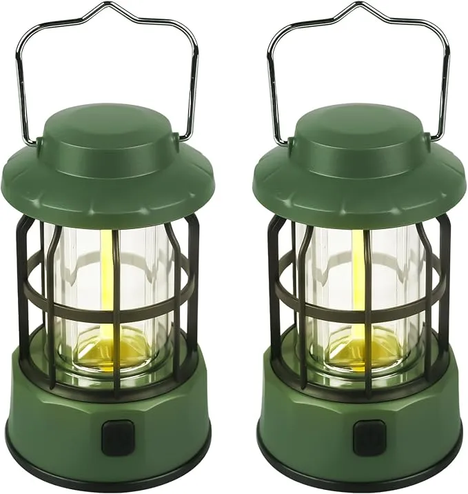 Pack 2 Lámparas LED Portátiles Retro para Camping, Regulables, Resistentes al Agua IPX4