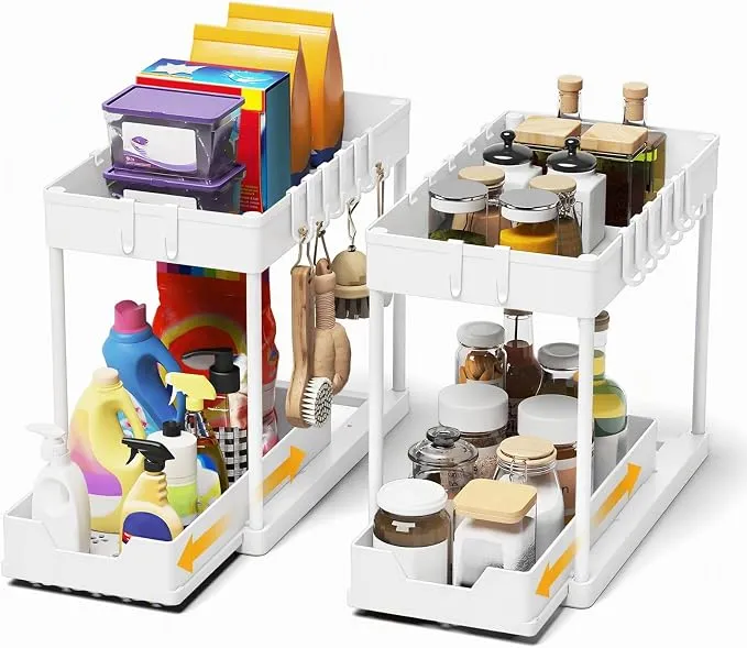 Meltrck 2 Organizadores de Cocina Doble Bajo Fregadero con 16 Ganchos