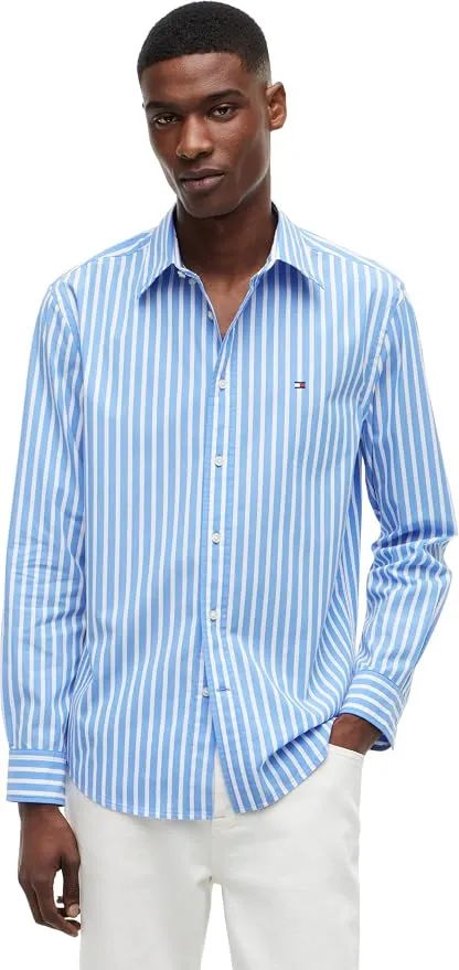 Camisa Tommy Hilfiger Flex Poplin Seasonal Stripe Hombre Azul