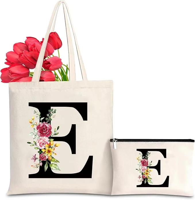 Bolso Tote de Mujer con Inicial y Flores "E" - Personalizado y Elegante
