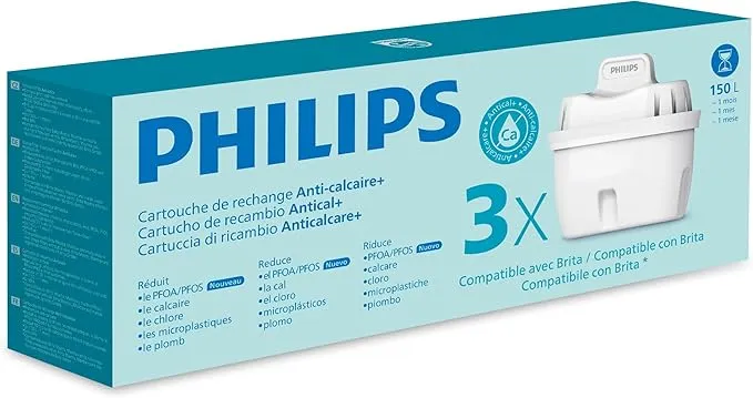 Pack 3 Cartuchos de Filtro de Agua Philips Water Antical+ para Cafeteras y Hervidores