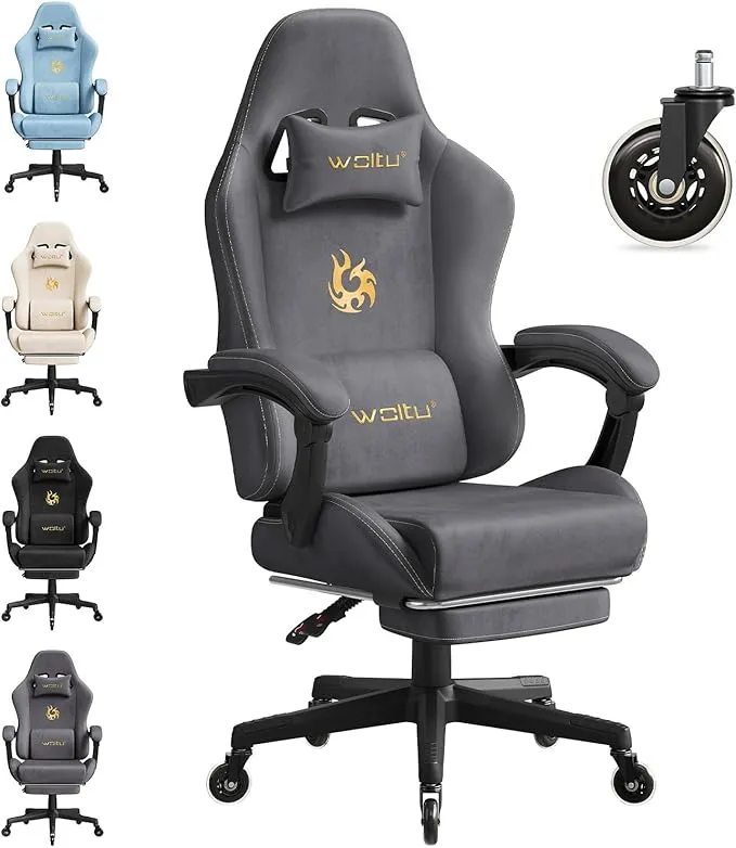WOLTU Silla Gaming con Soporte Lumbar, Silla Oficina Ergonómica, Gris