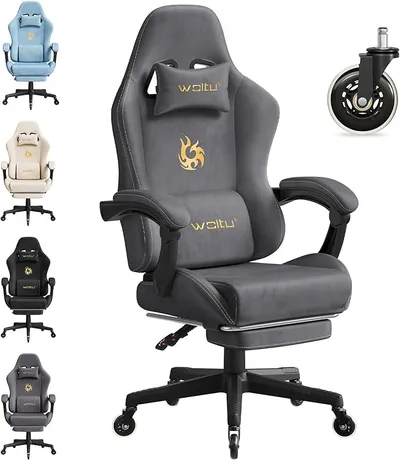 WOLTU Silla Gaming con Soporte Lumbar, Silla Oficina Ergonómica, Gris