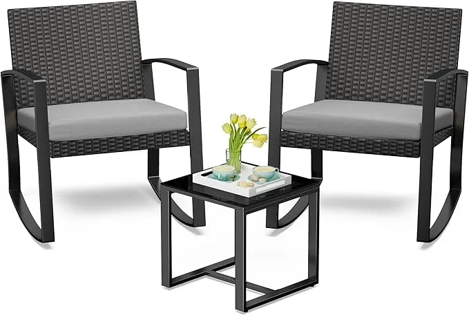 Set de Jardín Bealife 3 Piezas: 2 Mecedoras y Mesa Auxiliar con Cojines