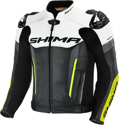 SHIMA BANDIT Chaqueta Moto Hombre - Cazadora deportiva moto hombre de cuero verano ventilado con deslizadores de hombro, espalda, hombros, codos protecciones (Fluo, 46)
