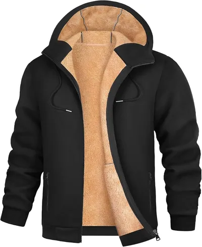 UMIPUBO Sudadera Hombre con Capucha Forro Polar Cremallera Invierno Negro Talla L
