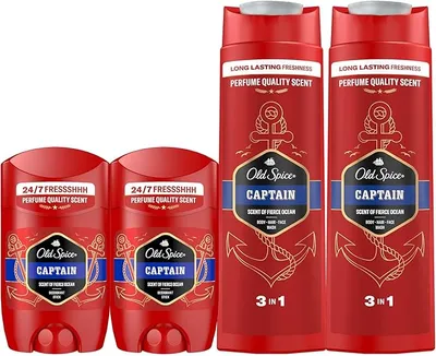 Old Spice Captain Desodorante En Barra + Gel y Champú 3 En 1