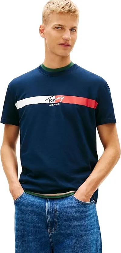 Tommy Jeans Camiseta de Manga Corta Hombre Signature Stripe