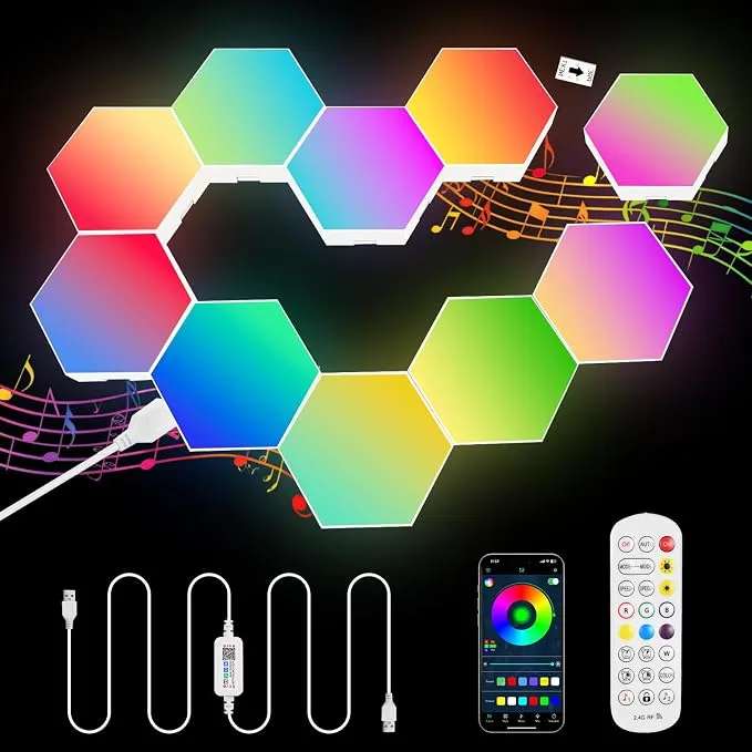 Luces LED Hexagonales URAQT Pack de 10 con Sincronización Musical