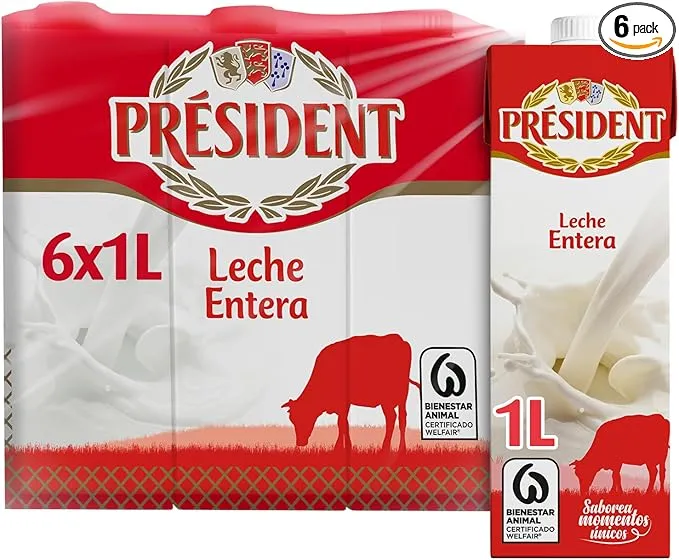 Leche entera Président en pack de 6 litros