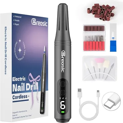 Breosic Torno Profesional para Uñas Eléctrico 12 en 1 - 35000 RPM