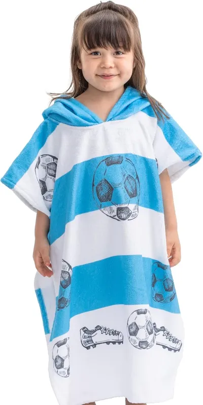 HOMELEVEL Poncho de playa para niños - Toalla cerrada de algodón con cierre y capucha para baño playa camping - Para niña niño de 4 a 7 años