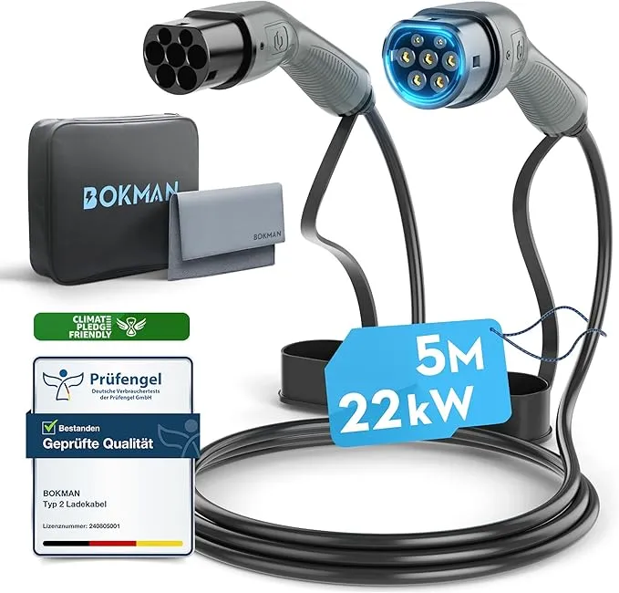 Cable de carga rápida tipo 2 a tipo 2 bokman trifásico