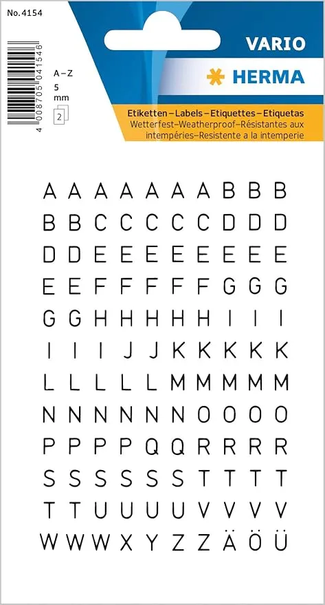 HERMA Pegatinas de Letras Negras (240 Unidades, 5mm) - Autoadhesivas y Resistentes