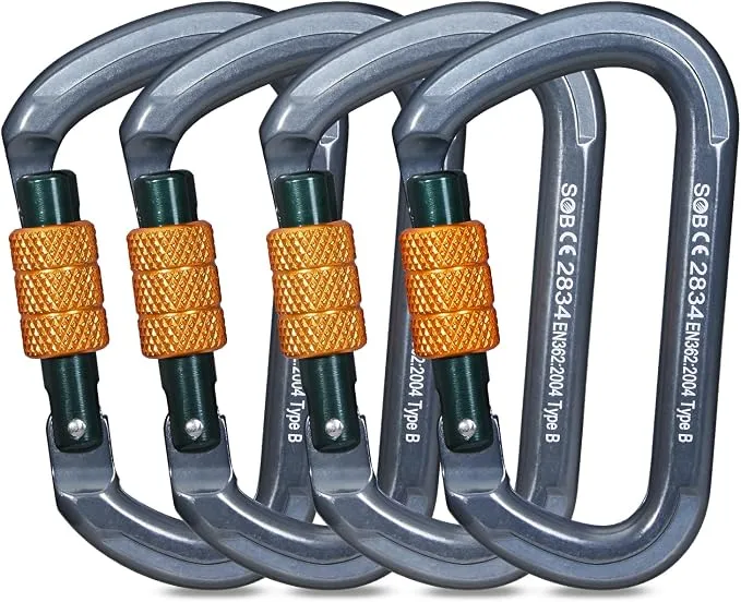 Pack 4 Mosquetones de Bloqueo Profesional 28KN para Camping y Uso Intensivo