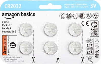 Amazon Basics - Paquete de 6 pilas de litio CR2032 de larga duración, 3 voltios, sin mercurio