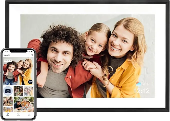 AEEZO Marco de Imagen Digital WiFi 32GB, Pantalla Táctil IPS HD, Carga Remota de Fotos y Vídeos