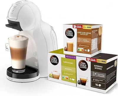 De’Longhi Nescafé Dolce Gusto Mini Me 2 – Cafetera de Cápsulas Automática, 15 Bar, Control LED, Bebidas Calientes y FrÃas, Diseño Compacto, Bundle 3 Packs de Cápsulas Intensas, Blanca (EDG335.W)