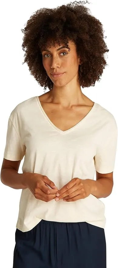 Camiseta de Manga Corta Tommy Hilfiger con Cuello de Pico para Mujer - Beige XL