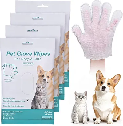 DWDHYEAN 24 Piezas Guantes Lavar Perro Guantes Limpieza Hipoalergénicas Pet Wipes Guantes Cuidado Mascota para la Limpieza y el Cuidado Diario De Perros y Gatos
