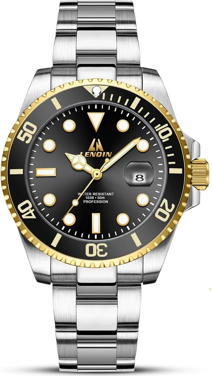 LN LENQIN Reloj Hombre Relojes de Acero Inoxidable para Hombres Reloj de Cuarzo Analógico Resistente Al Agua Relojes de Pulsera para Hombres con Fecha Relojes Casuales de Moda Luminosos