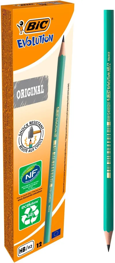 BIC Evolution Original HB, lápices con mina irrompible, agarre firme, color gris, paquete de 12 unidades