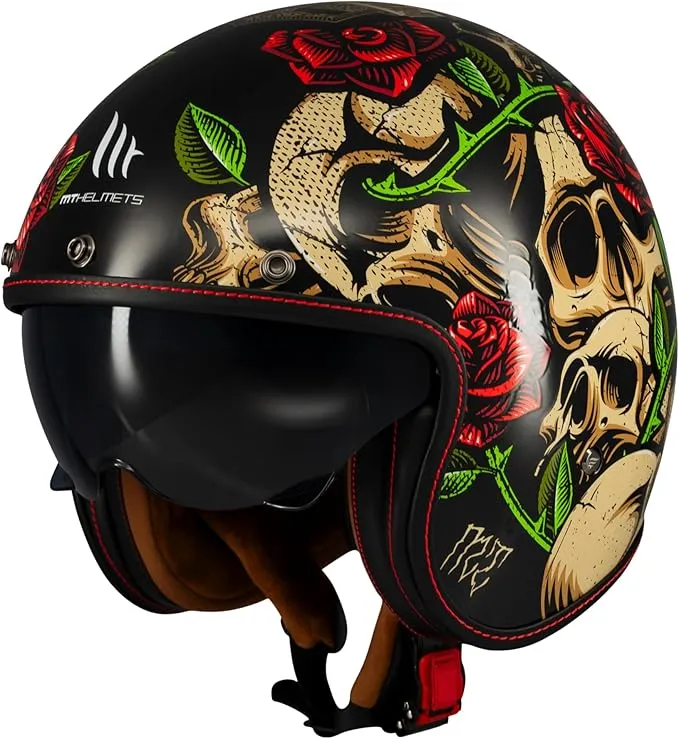 MT Helmets Le Mans 2 SV – Casco Moto Jet Vintage con Detalles en Cuero, Visor Solar Retráctil Full Vision, Interior Lavable y Calota HIRP | Homologado ECE 22.06 & DOT