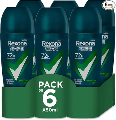 Rexona Advanced Protection Desodorante Roll-On para Hombre Quantum Dry 72h 50 ml - Pack de 6