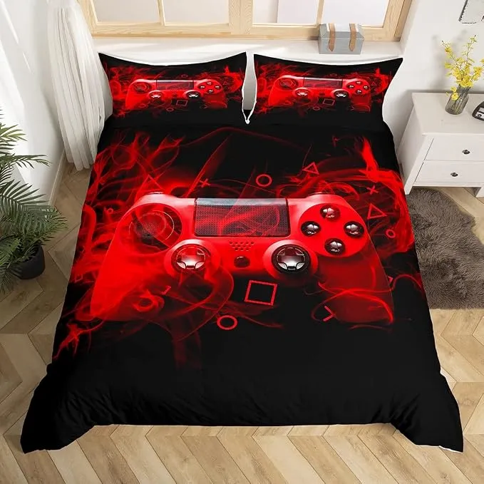 Lote Ropa de Cama Infantil Tbrand 135x200cm Diseño Gamer Rojo y Negro